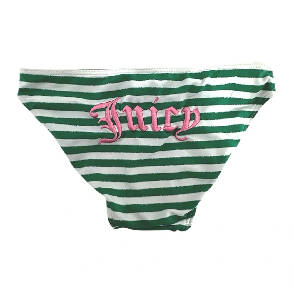 Juicy Couture Green White Stripe Y2K Halter Style Bikini Set - Size Medium